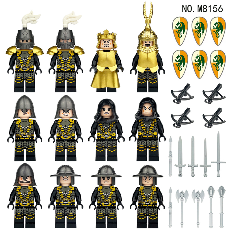 Medieval War Castle Knights European Soldiers Building Blocks Golden Crowned Blue Lion Army Weapons Duke Sword Toy Boy Children Gifts