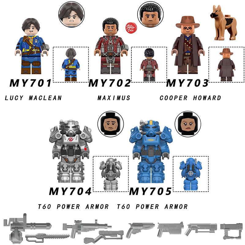 MY701-705 Game Radiation Power Armor Minifigs Motorcycle Building Blocks Lucy Maclean Maximus Cooper Howard Compatible Toys Gift