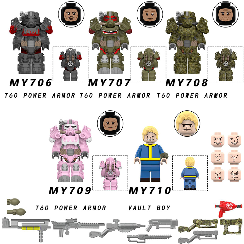 MY706-710 Game Radiation Power Armor Minifigs Motorcycle Building Blocks Lucy Maclean Maximus Cooper Howard Compatible Toys Gift