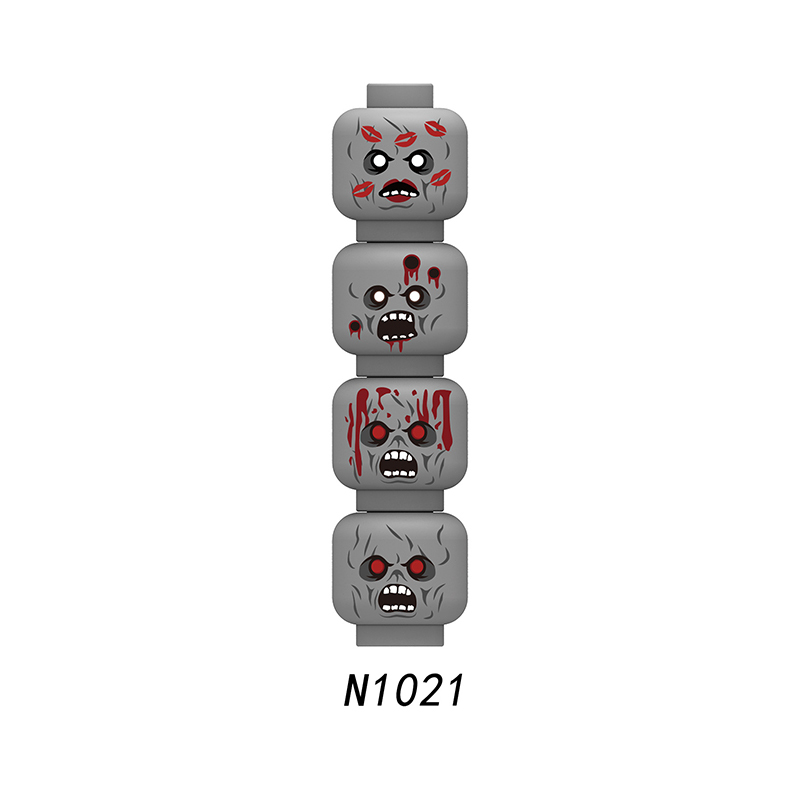 N1018-1025 MOC City Minifigs Zombie Face Emotion Head Body Parts Building Blocks Soldiers Expression Accessories DIY Bricks Model Toys