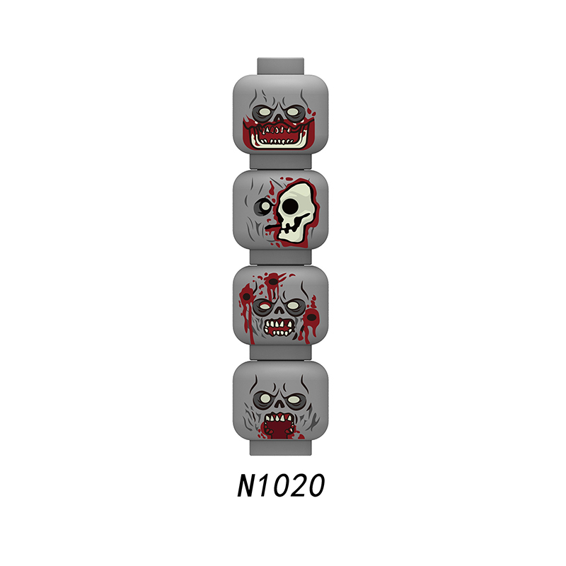 N1018-1025 MOC City Minifigs Zombie Face Emotion Head Body Parts Building Blocks Soldiers Expression Accessories DIY Bricks Model Toys