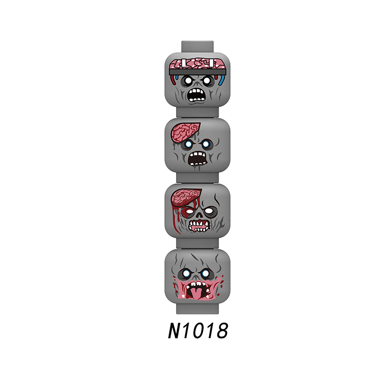 N1018-1025 MOC City Minifigs Zombie Face Emotion Head Body Parts Building Blocks Soldiers Expression Accessories DIY Bricks Model Toys