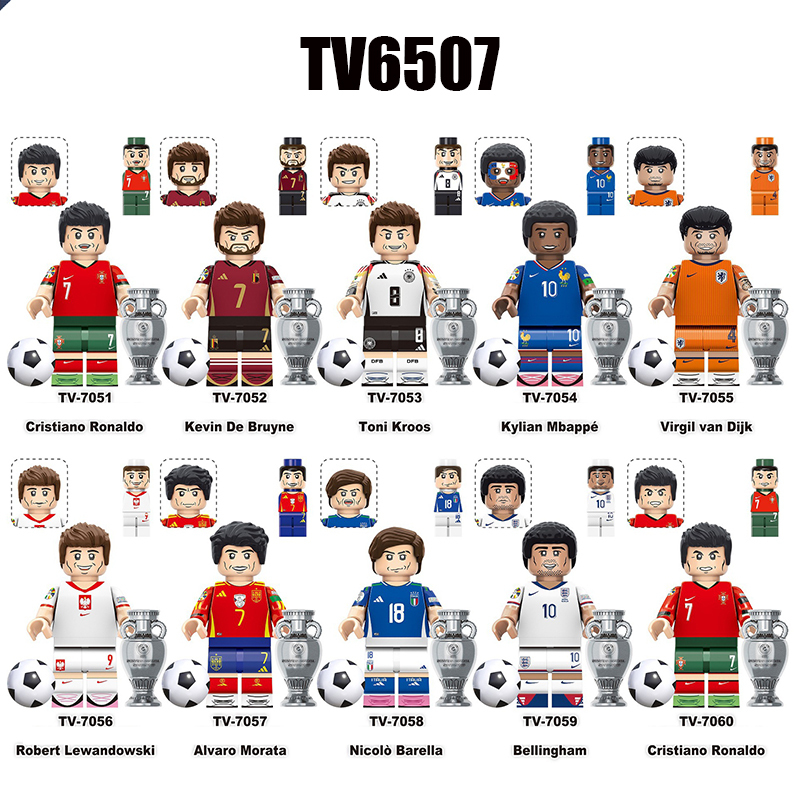 TV6507 Football Star Virgil Van Dijk Toni Kroos Anime Minifigs Building Blocks Bellingham Alvaro Morata Boys Toys Gifts Children