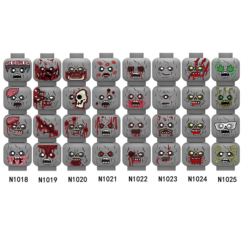 N1018-1025 MOC City Minifigs Zombie Face Emotion Head Body Parts Building Blocks Soldiers Expression Accessories DIY Bricks Model Toys