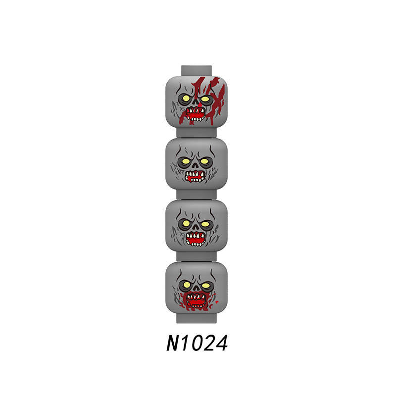 N1018-1025 MOC City Minifigs Zombie Face Emotion Head Body Parts Building Blocks Soldiers Expression Accessories DIY Bricks Model Toys