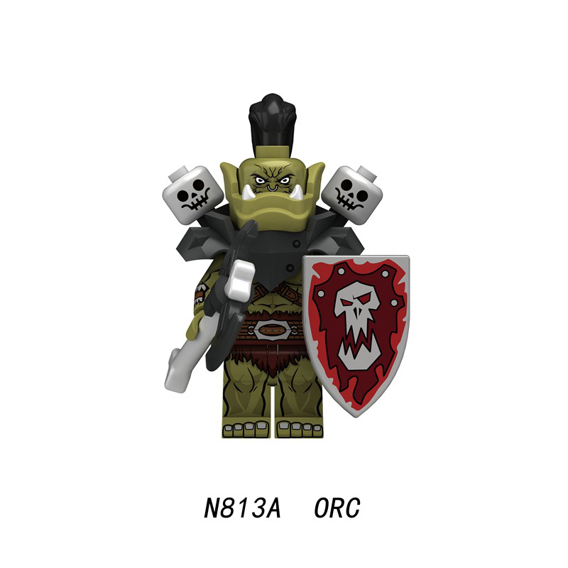 N813A Hobbit Medieval Knight Stormwind Orcs Soldier Minifigs Heavy Infantry Weapon Building Blocks Storm City Toy Kids Gift