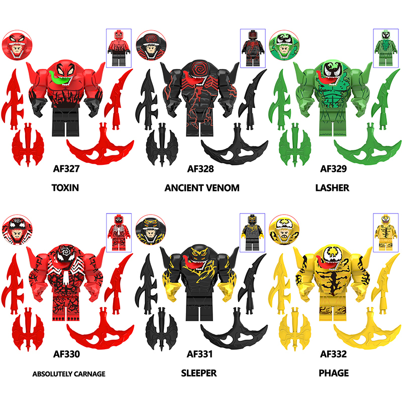 AF327-332 Marvel Series Venom Action Figure DC Comics Collection Lasher Toxin Minifigs Building Blocks Children Toys Gifts Boys