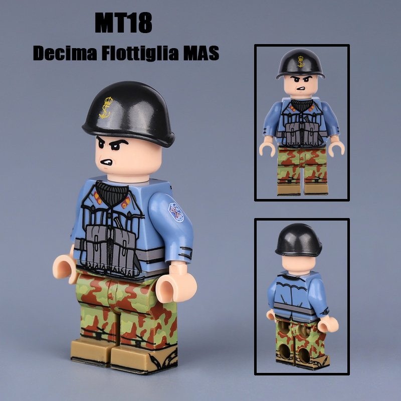 MT29-31 WW2 Military Italian Landing Units Soldiers Action Figures Decima Flottiglia MAS Building Blocks Weapons Gun Toys Boys