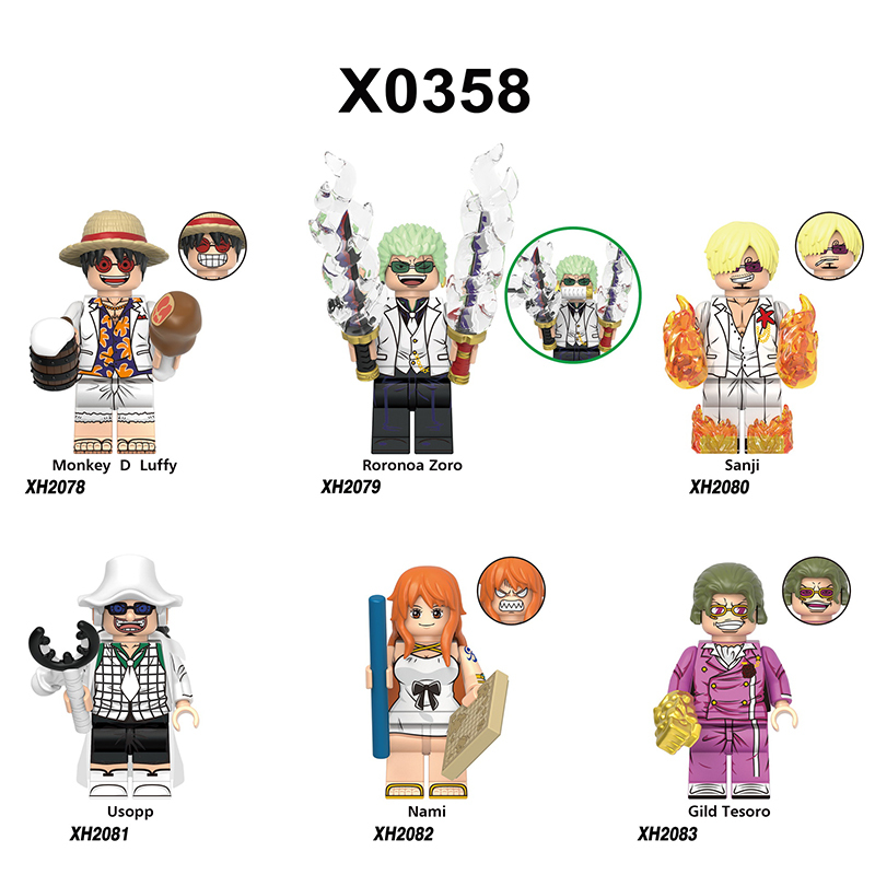 X0358 Japanese Anime One Piece Monkey D Luffy Action Figures Sanji Nami Building Blocks Usopp Gild Tesoro Minifigs Children Gifts Toys