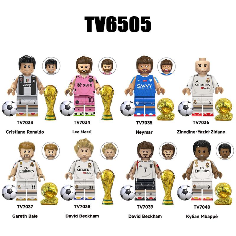 TV6505 Football Star Cristiano Ronaldo Leo Messi Anime Minifigs Building Blocks Neymar Gareth Bale Beckham Boys Toys Gifts Children