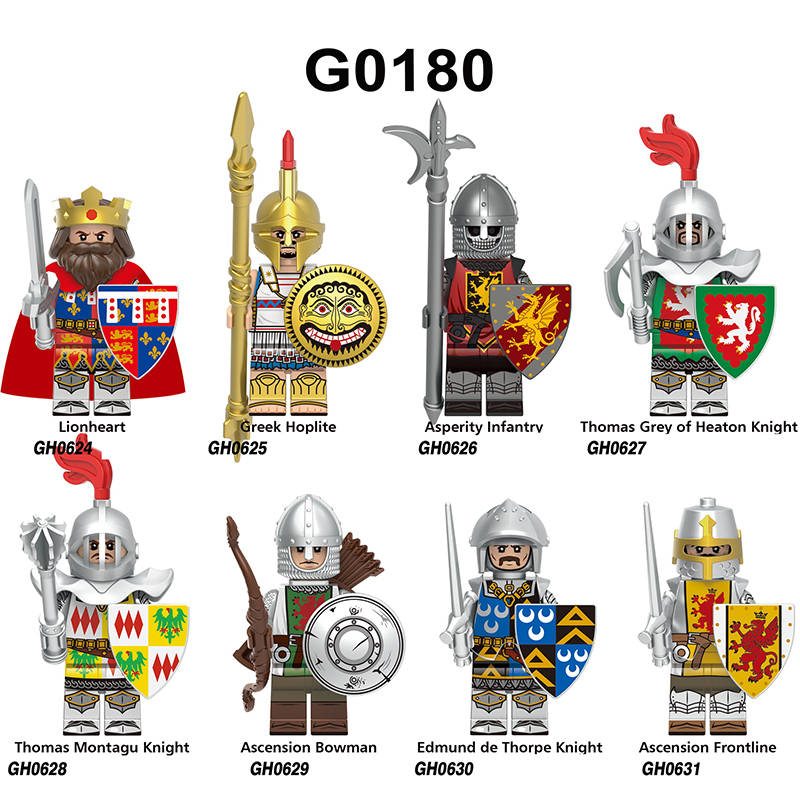 G0180 G0181 Medieval Soldiers Military Minifigs Building Blocks Lionheart Knight Battle Weapon Horse Helmet Shield Toys Gifts Thomas