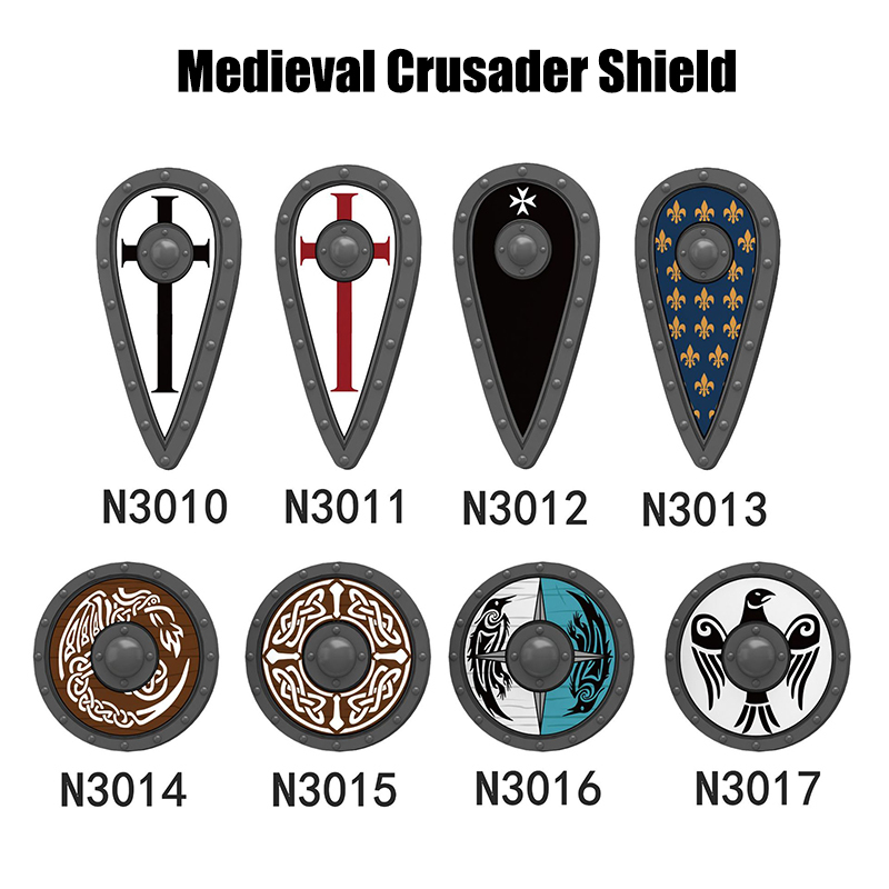 N3010-3017 Medieval Crusader Shield England Civil Wars Of The Roses Shield Building Blocks Army Soldiers Knight Infantry Sword Shield Helmet Boy Toy