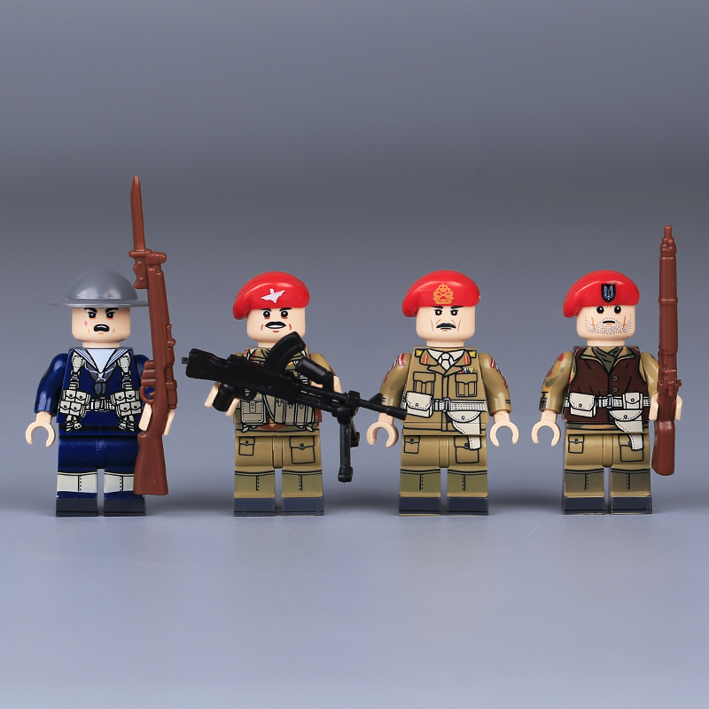 WW2 British Soldiers Military British Gunner Minifigs Building Blocks Camo Blouse Weapon Army Accessories Model Vest Toys Boys Gift
