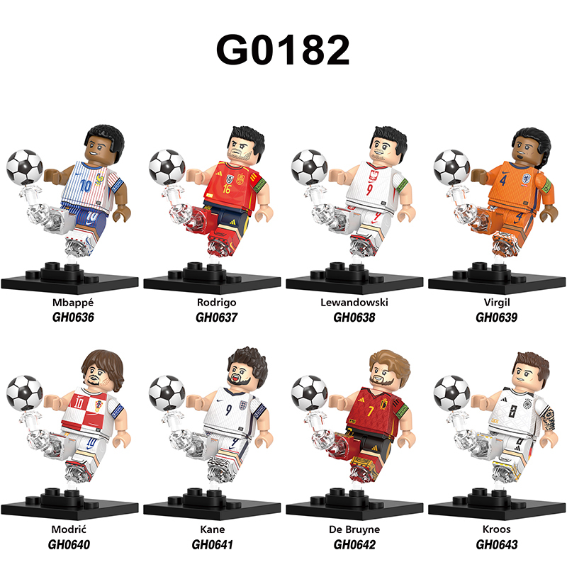 G0182 Football Star Virgil Mbappe Rodrigo Anime Minifigs Building Blocks Lewandowski Kane Kroos Modric Boys Toys Gifts Children
