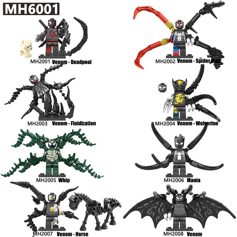 MH6001 Marvel Venom Deadpool Action Figure DC Comics Collection Spider Man Whip Minifigs Building Blocks Children Toys Gifts Boys