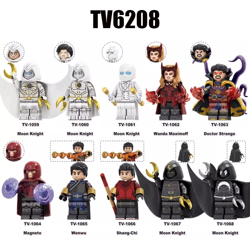 TV6208 Marvel DC Super Hero Wolverine Moon Knight Action Figures Magneto Minifigs Building Blocks Model Collection Toys Children Gifts