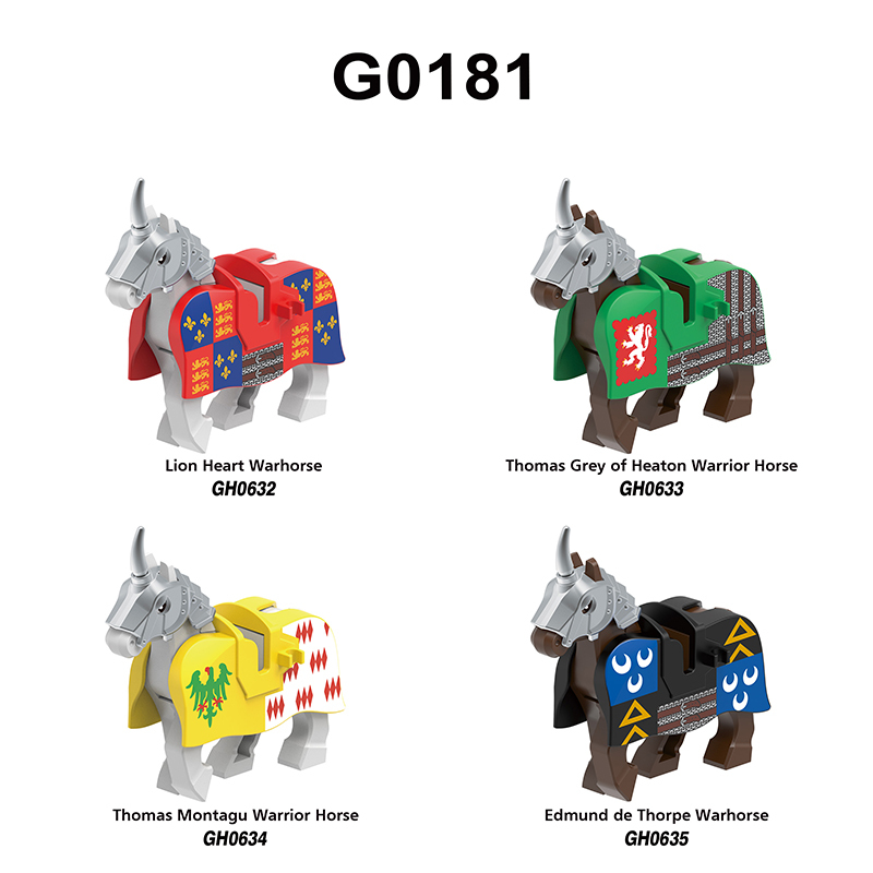 G0180 G0181 Medieval Soldiers Military Minifigs Building Blocks Lionheart Knight Battle Weapon Horse Helmet Shield Toys Gifts Thomas