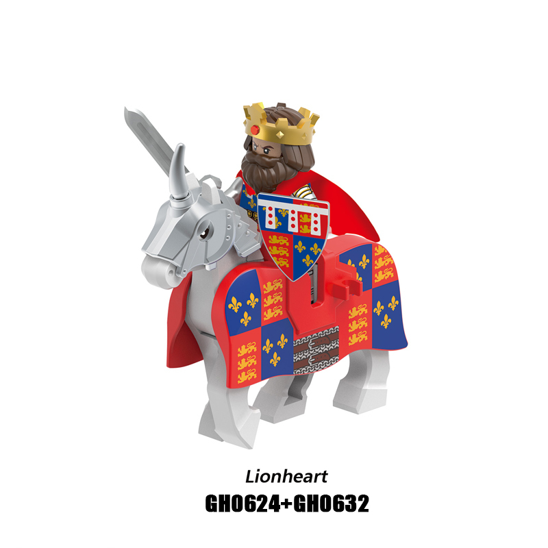 G0180 G0181 Medieval Soldiers Military Minifigs Building Blocks Lionheart Knight Battle Weapon Horse Helmet Shield Toys Gifts Thomas