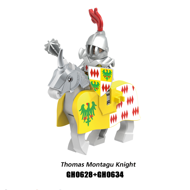 G0180 G0181 Medieval Soldiers Military Minifigs Building Blocks Lionheart Knight Battle Weapon Horse Helmet Shield Toys Gifts Thomas