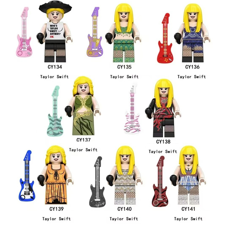 CY134-141 Celebrity Stars Taylor Swift Minifigs Building Blocks Pink Action Figures Cartoon Children Gifts Girls Birthday Collection Toys
