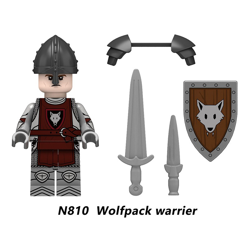 N809-812 Medieval Green Dragon Knight Army Minifigs Building Blocks Weapon Soldiers Wolfpack Warrier Shield Horse Children Toys Gifts