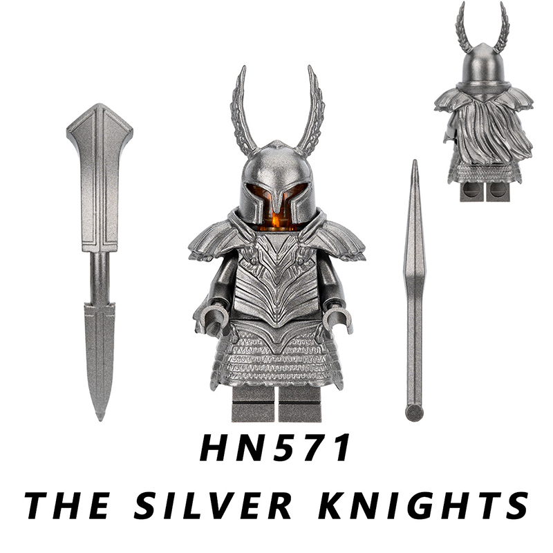 HN570-573 Ancient Heavily Armored Soldiers Black Silver Knight Military Accessories Armor Shield Helmet Assembled Bricks Boy Toy