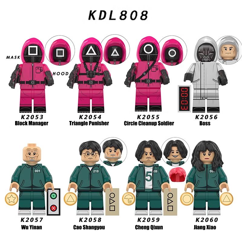 KDL808 Squid Game Action Figures Block Manager Minifigs Movies Action Figures Building Blocks Triangle Punisher KidsGifts Boys