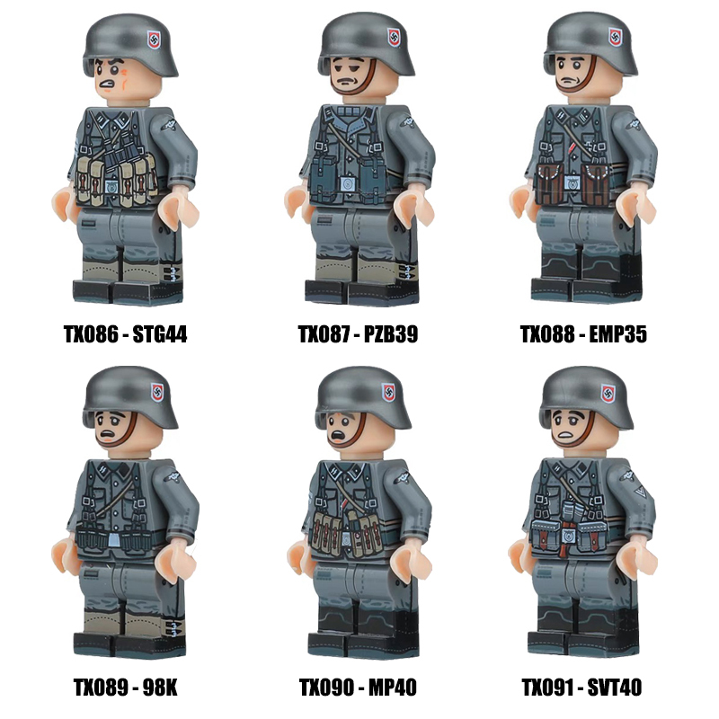 TX086-091 WW1 WW2 German Soliders Military STG44 MP40 Building Blocks War Army 98K PZB39 EMP35 Weapon SVT40 Accessoories Toys Gift