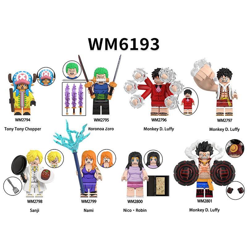 WM6193 One Piece Japanese Anime Roronoa Zoro Action Figures Monkey D.Luffy Building Blocks Nami Minifigs Cartoon Children Gift