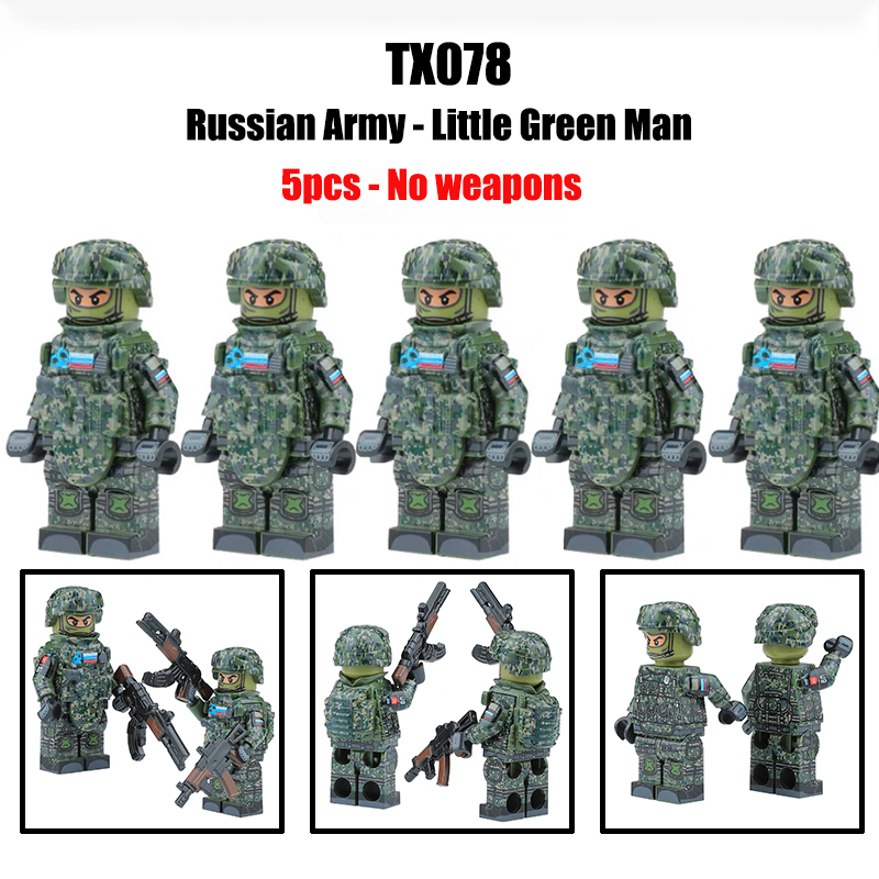 WW2 Military Russian Special Forces Soldier Figures Building Blocks Little Green Man FSB SSB Shield Gun Weapon Accessoories Toys Gift