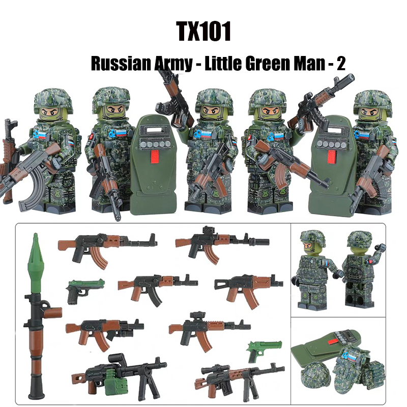 WW2 Military Russian Special Forces Soldier Figures Building Blocks Little Green Man FSB SSB Shield Gun Weapon Accessoories Toys Gift