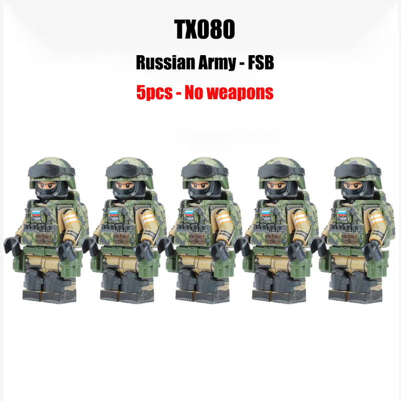 WW2 Military Russian Special Forces Soldier Figures Building Blocks Little Green Man FSB SSB Shield Gun Weapon Accessoories Toys Gift