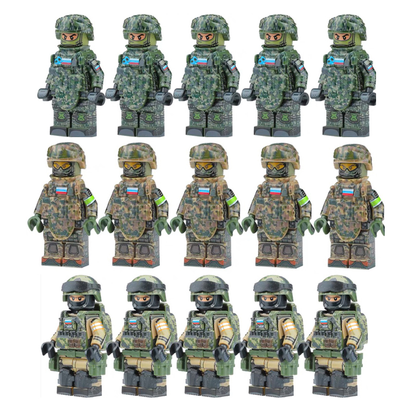 WW2 Military Russian Special Forces Soldier Figures Building Blocks Little Green Man FSB SSB Shield Gun Weapon Accessoories Toys Gift