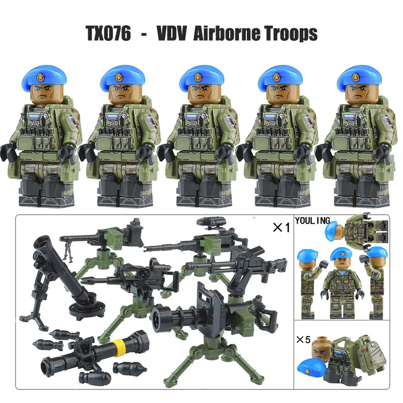 WW1 WW2 Military Russian Special Forces Soldier Figures Building Blocks DVD Airbrone Army Shield Gun Weapon Accessoories Toys Gift