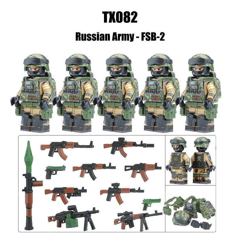 WW2 Military Russian Special Forces Soldier Figures Building Blocks Little Green Man FSB SSB Shield Gun Weapon Accessoories Toys Gift