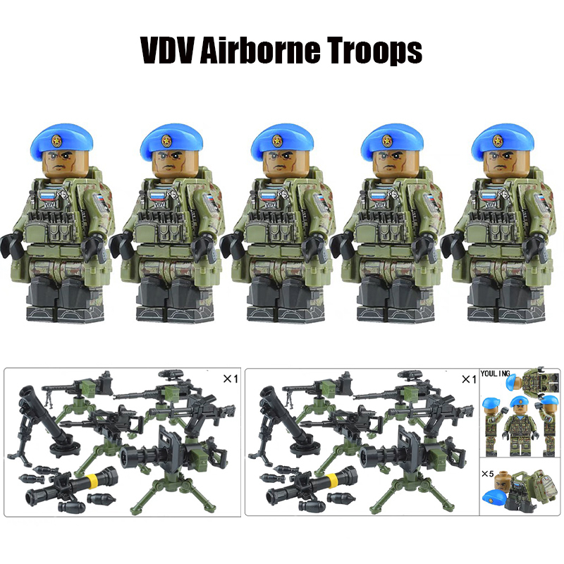 WW1 WW2 Military Russian Special Forces Soldier Figures Building Blocks DVD Airbrone Army Shield Gun Weapon Accessoories Toys Gift