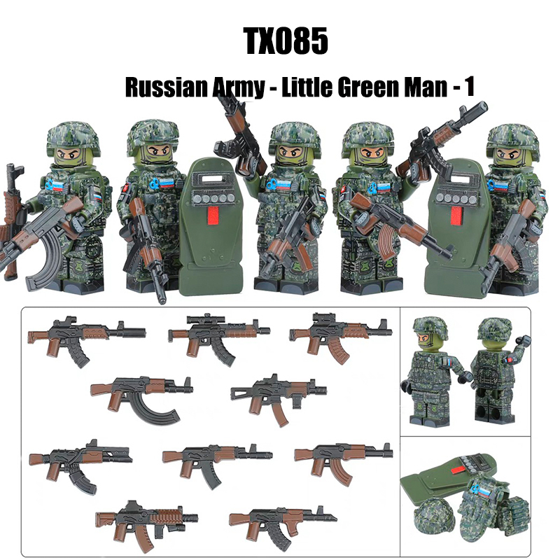 WW2 Military Russian Special Forces Soldier Figures Building Blocks Little Green Man FSB SSB Shield Gun Weapon Accessoories Toys Gift