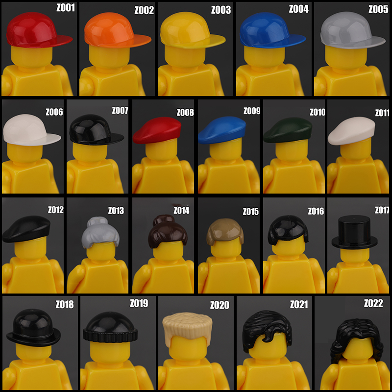 MOC City People Hat Building Blocks Baseball Cap Beret Hairstyle Hair Meatball Head Compatible Hats Bricks Children Gifts Toys
