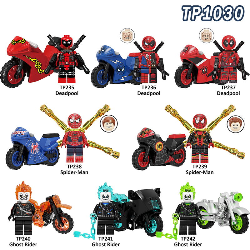 TP1030 Superhero Deadpool Motorcycle Cool Spider Man Assembled Building Blocks Ghost Rider Minifig Model Toys Children Gifts