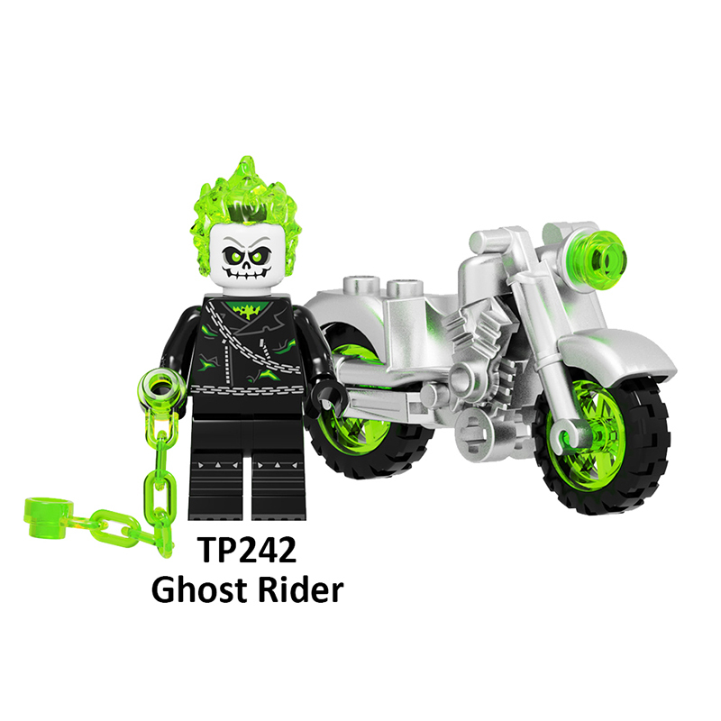 TP1030 Superhero Deadpool Motorcycle Cool Spider Man Assembled Building Blocks Ghost Rider Minifig Model Toys Children Gifts