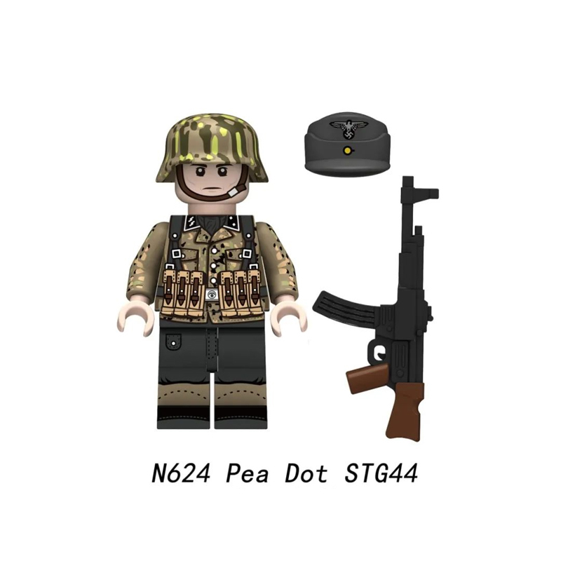 N621-624 Military WW2 German soldiers Action Figures Pea Camouflage  Army 98K STG44 Building Blocks Weapons Gun Toys Boys