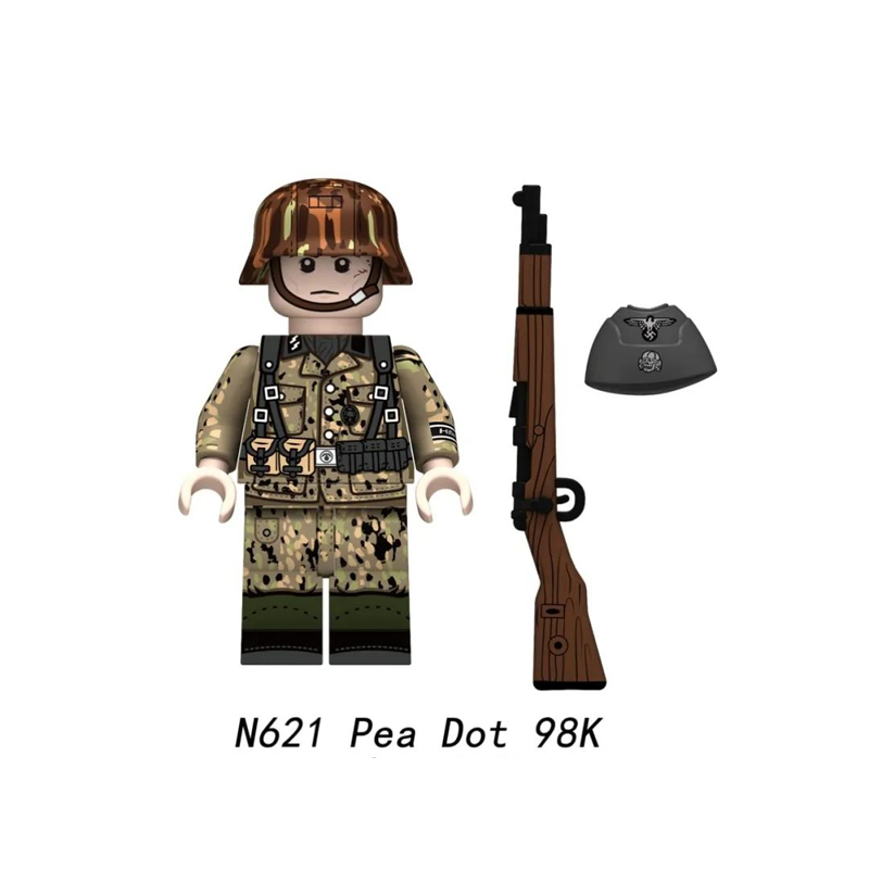 N621-624 Military WW2 German soldiers Action Figures Pea Camouflage  Army 98K STG44 Building Blocks Weapons Gun Toys Boys