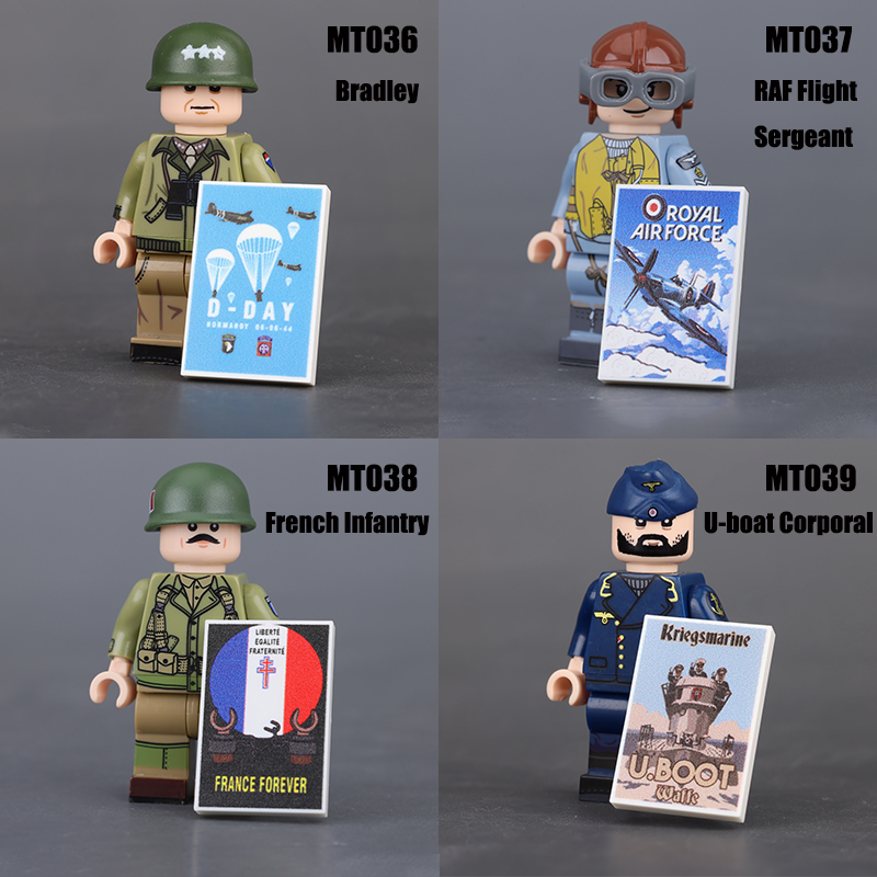 MT36-39 Military WW2 German Navy Soldiers Action Figures Bradley RAF Flight Sergeant Army Building Blocks Weapons Gun Toys Boys