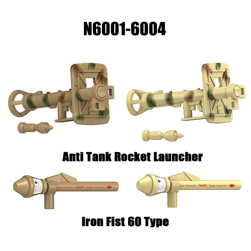N6001-6004 Military WW2 Soliders Anti Tank Rocket Launcher Weapons Figures Accessories Building Blocks Iron Fist 60 Type Children Toys Gift