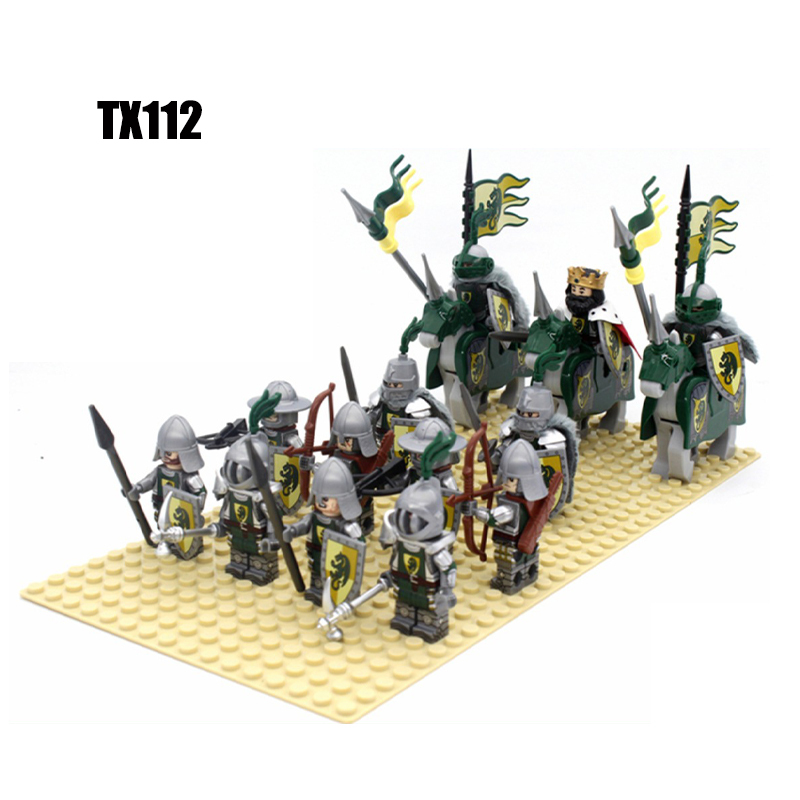 MOC Medieval Green Dragon Knight Army Minifigs Building Blocks Weapon Soldiers Wolfpack Warrier Shield Horse Children Toys Gifts