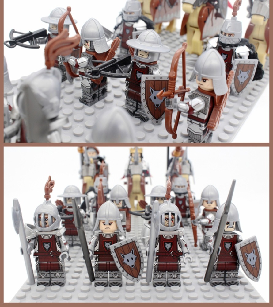 MOC Medieval Green Dragon Knight Army Minifigs Building Blocks Weapon Soldiers Wolfpack Warrier Shield Horse Children Toys Gifts