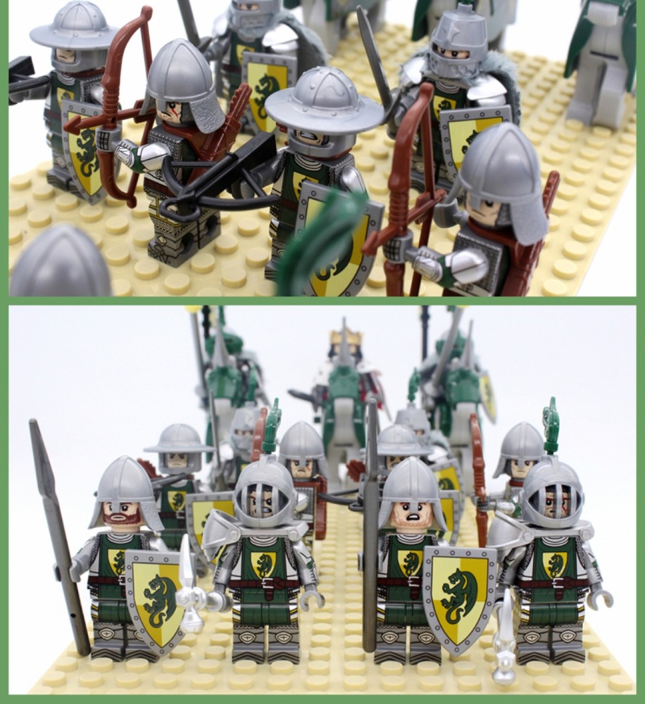 MOC Medieval Green Dragon Knight Army Minifigs Building Blocks Weapon Soldiers Wolfpack Warrier Shield Horse Children Toys Gifts