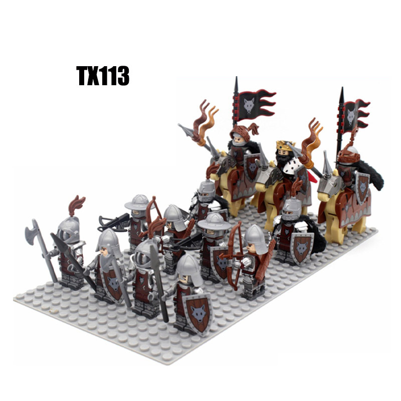 MOC Medieval Green Dragon Knight Army Minifigs Building Blocks Weapon Soldiers Wolfpack Warrier Shield Horse Children Toys Gifts