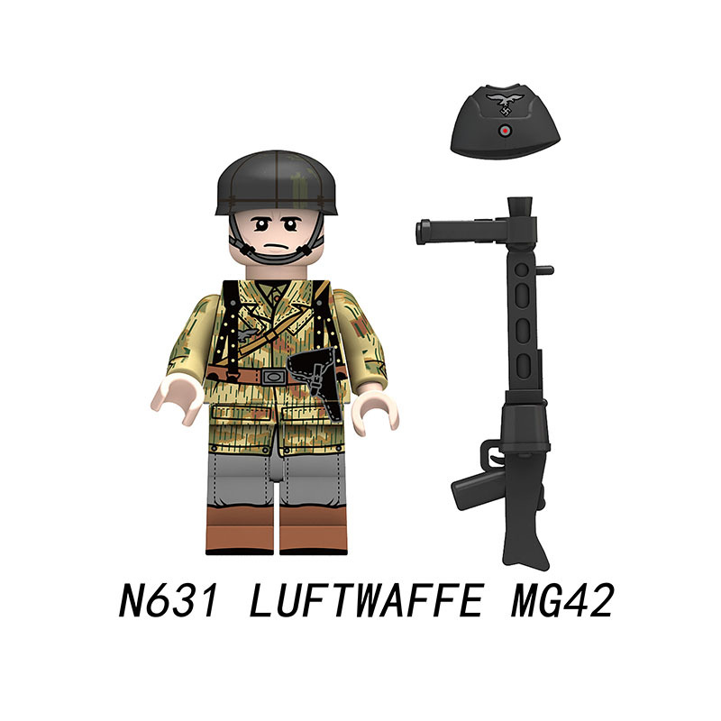 N629-632 Military WW2 German soldiers Action Figures Paratrooper Luftwaffe MP40 98K Building Blocks Weapons Gun Toys Boys