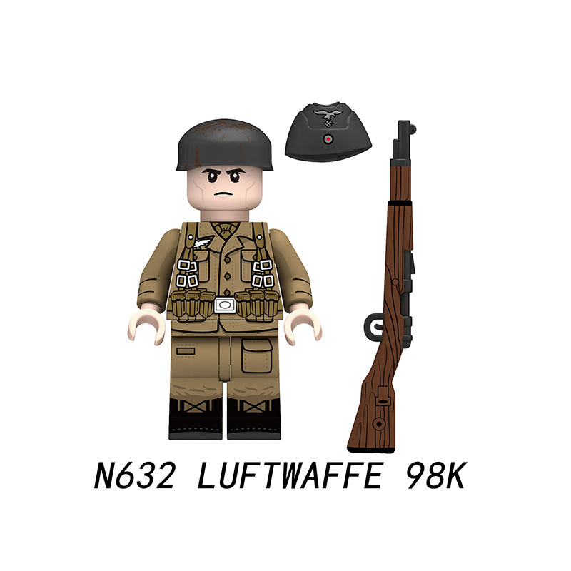 N629-632 Military WW2 German soldiers Action Figures Paratrooper Luftwaffe MP40 98K Building Blocks Weapons Gun Toys Boys